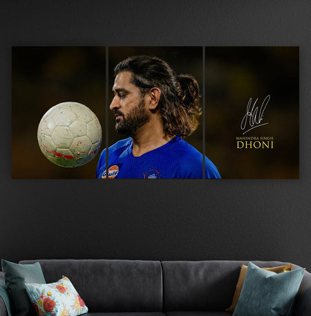 MS Dhoni Signature 3 Panel Poster | Mahendra Singh Dhoni Portrait Wall Art Lazywalls