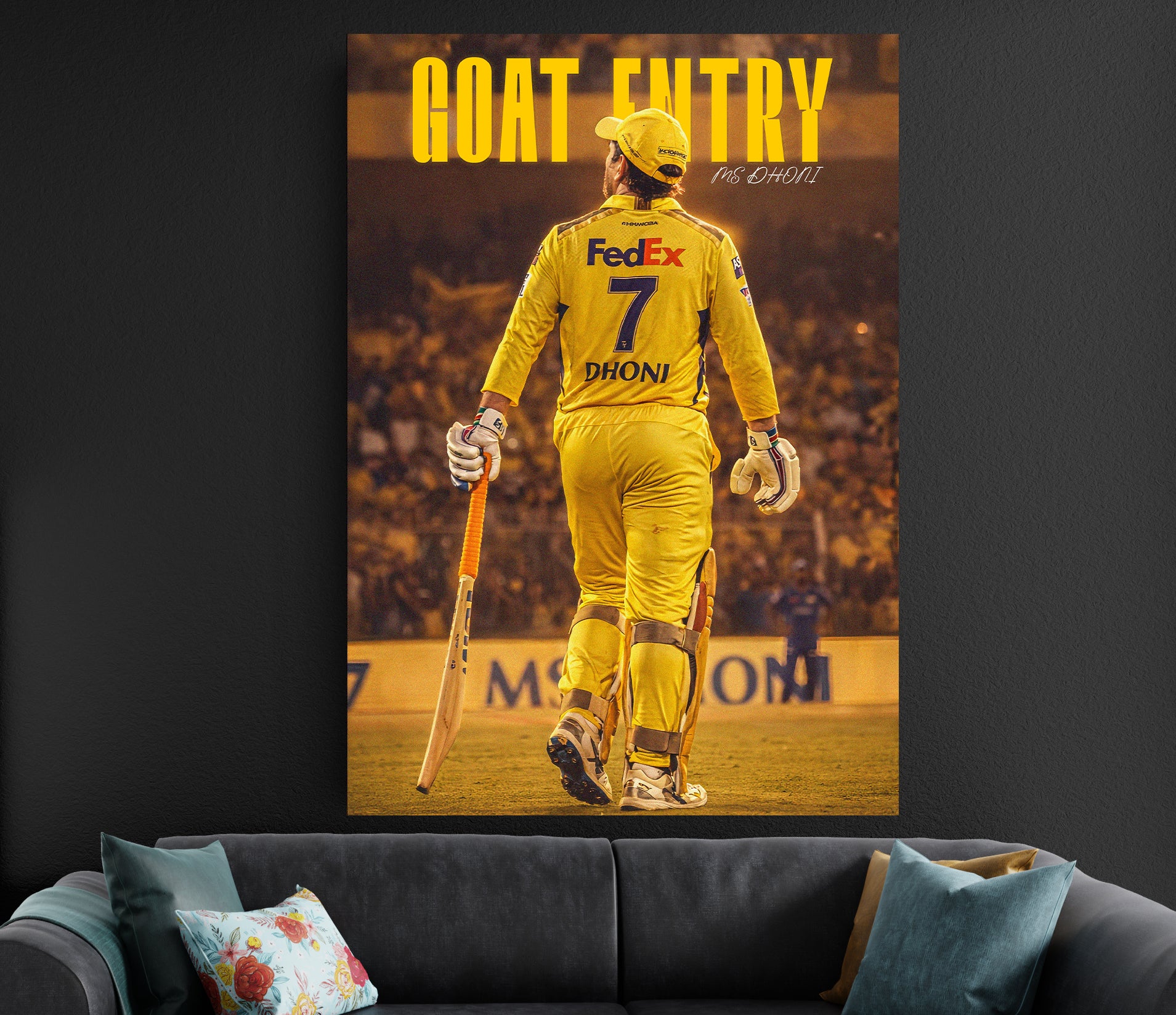 MS Dhoni GOAT Entry Poster | CSK Chennai Super Kings Cricket Wall Art Lazywalls