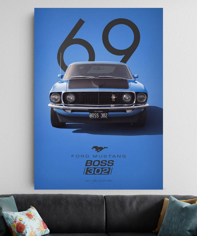Ford Mustang Boss 302 Poster Blue | Modern Muscle Car Wall Art Lazywalls