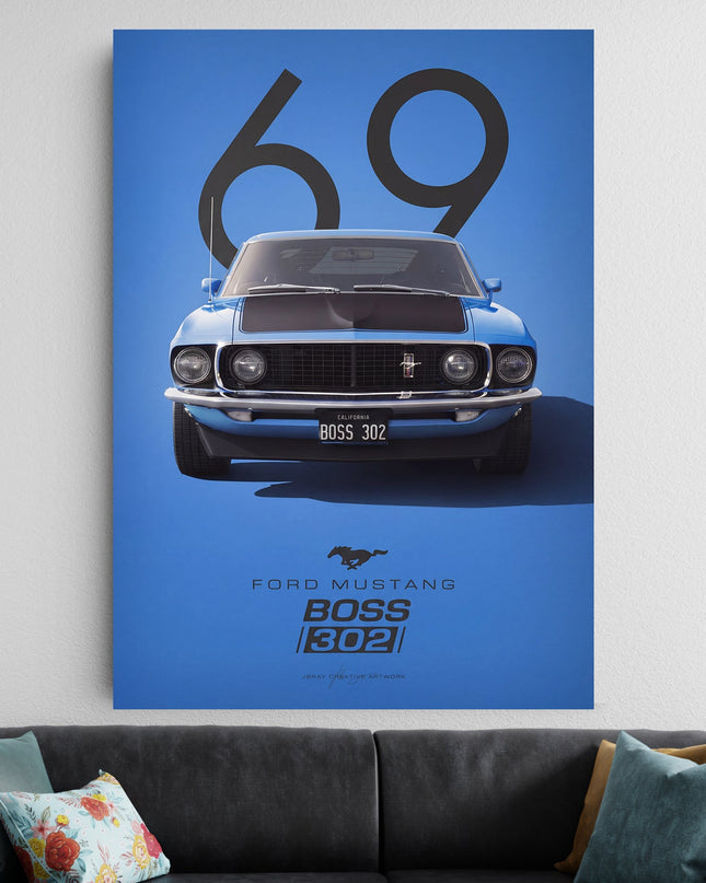Ford Mustang Boss 302 Poster Blue | Modern Muscle Car Wall Art Lazywalls