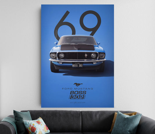 Ford Mustang Boss 302 Poster Blue | Modern Muscle Car Wall Art Lazywalls