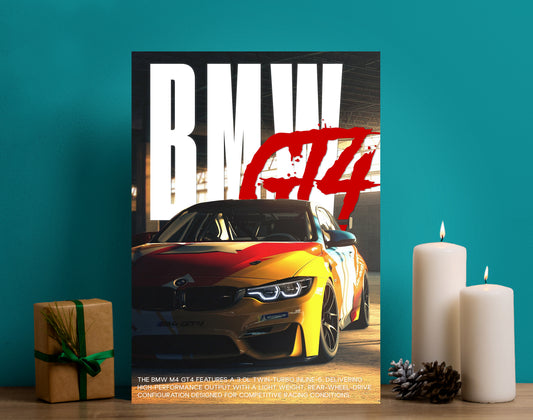 BMW M4 GT4 Racing Poster | Sports Car Wall Art Lazywalls