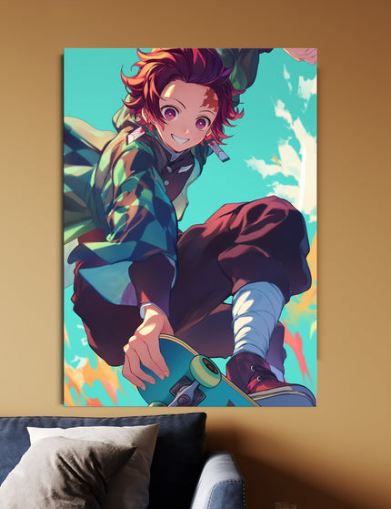 Tanjiro Kamado Skate Aesthetic Poster | Demon Slayer Anime Wall Art Lazywalls