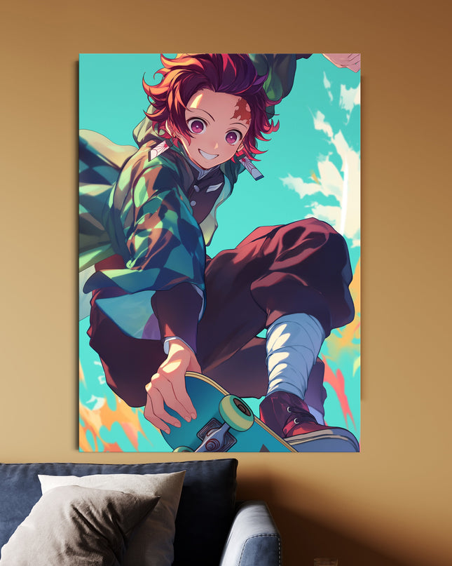 Tanjiro Kamado Skate Aesthetic Poster | Demon Slayer Anime Wall Art Lazywalls