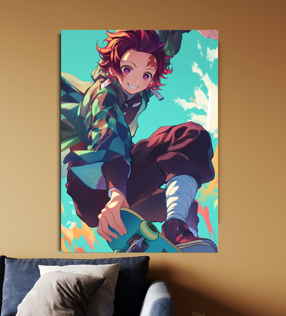Tanjiro Kamado Skate Aesthetic Poster | Demon Slayer Anime Wall Art Lazywalls