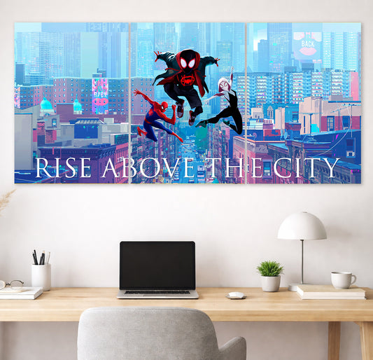 Spider-Man Spider-Verse Poster | 3 Panel Poster | Miles Morales City Wall Art Lazywalls