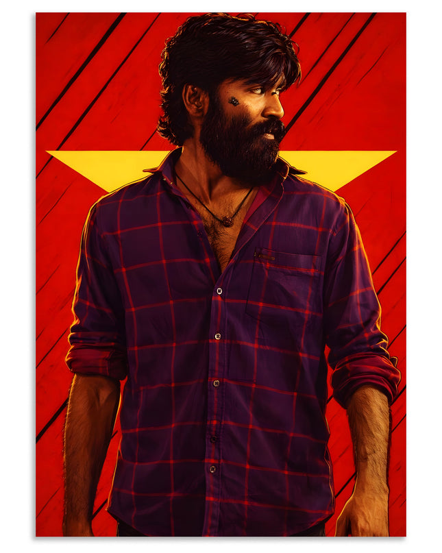 Dhanush Bold Red Portrait Poster Lazywalls