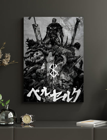 Dark Swordsman Anime Poster | Gothic Black & White Fantasy Wall Art Lazywalls