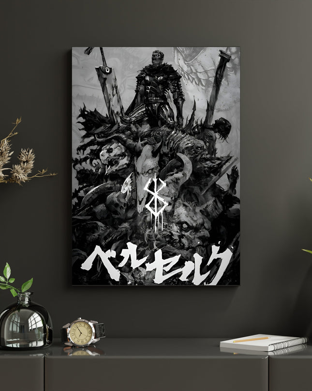 Dark Swordsman Anime Poster | Gothic Black & White Fantasy Wall Art Lazywalls