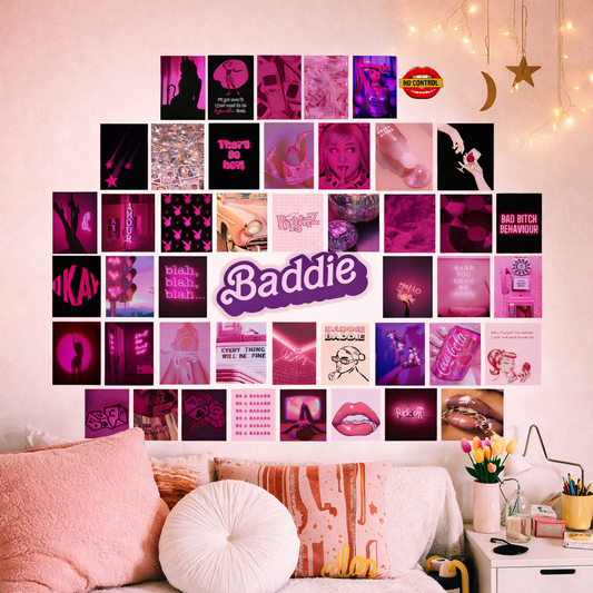 Pink Baddie Aesthetic Poster Set (50 PCS) | Neon Girl Room Decor | Trendy Wall Collage Lazywalls