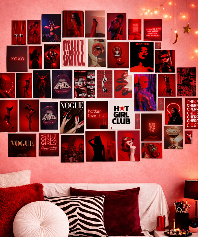 Red Baddie Girl Collage Kit 💋 | 45 PCS Wall Poster Set | Aesthetic Bedroom Decor Lazywalls