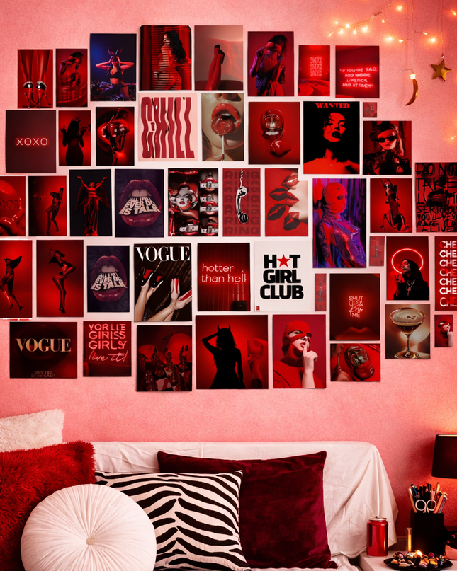 Red Baddie Girl Collage Kit 💋 | 45 PCS Wall Poster Set | Aesthetic Bedroom Decor Lazywalls
