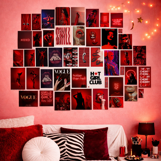 Red Baddie Girl Collage Kit 💋 | 45 PCS Wall Poster Set | Aesthetic Bedroom Decor Lazywalls