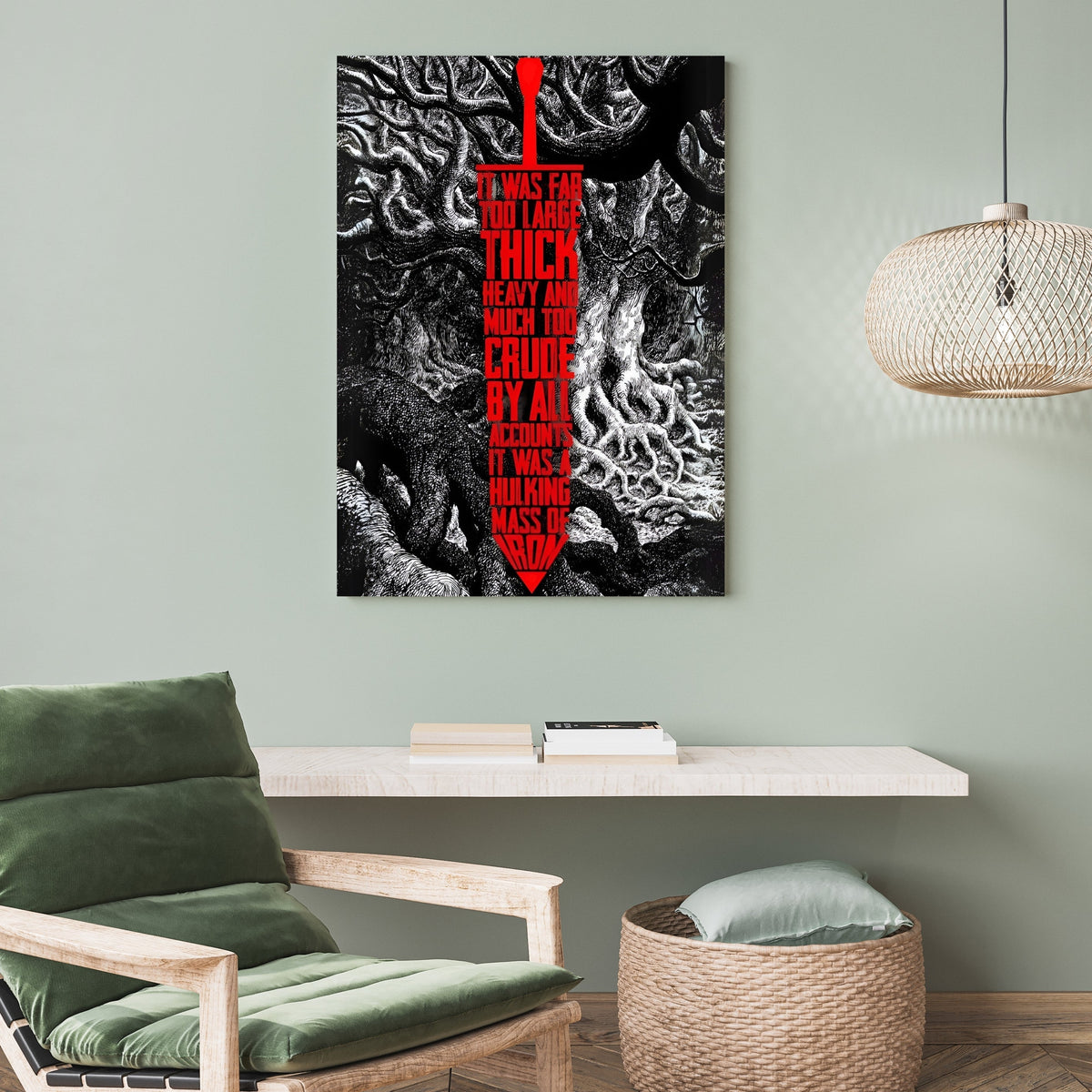 Dark Swordsman Anime Poster | Gothic Black & White Fantasy Wall Art Lazywalls