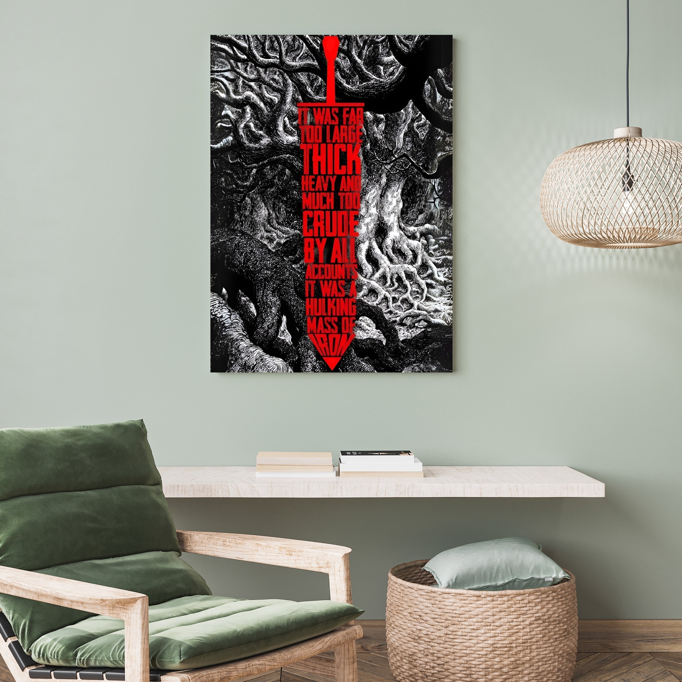 Dark Swordsman Anime Poster | Gothic Black & White Fantasy Wall Art Lazywalls
