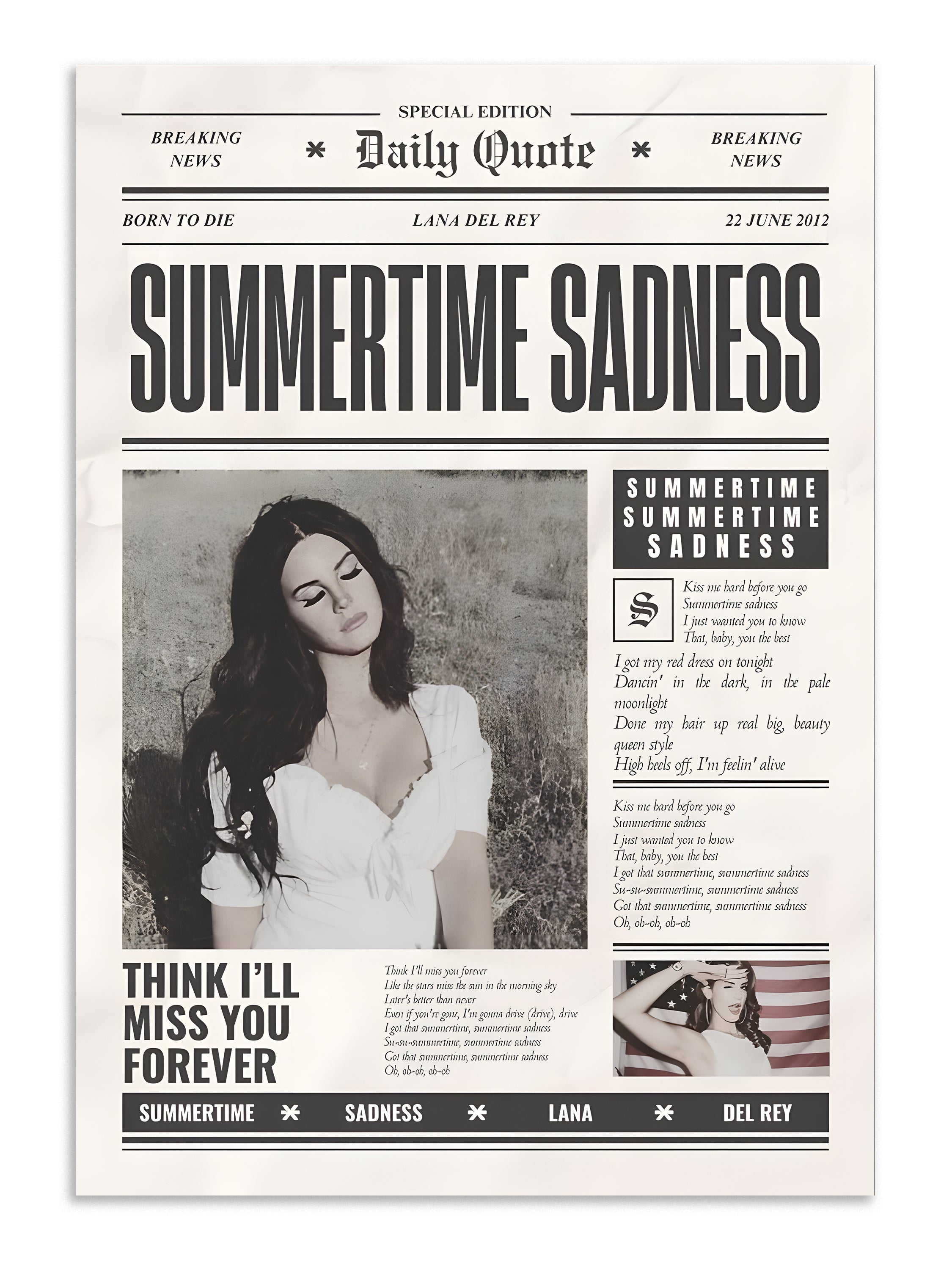 Lana Del Rey Summertime Sadness Wall Art Lazywalls
