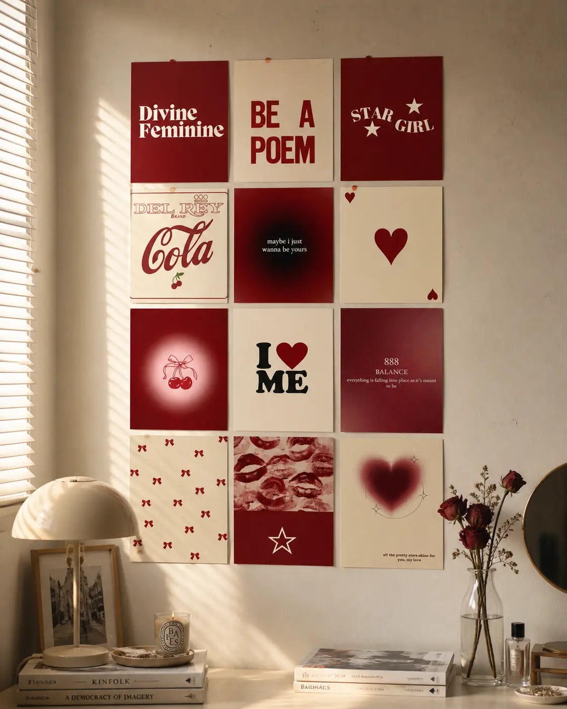 Red Aesthetic Quote Wall Art Set Poster Collection (12Pcs) Lazywalls