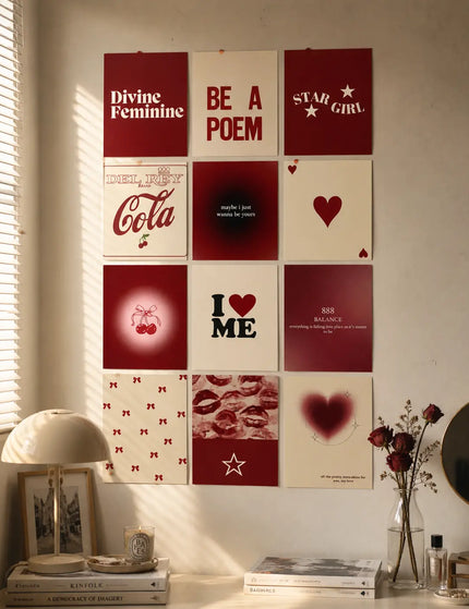 Red Aesthetic Quote Wall Art Set Poster Collection (12Pcs) Lazywalls