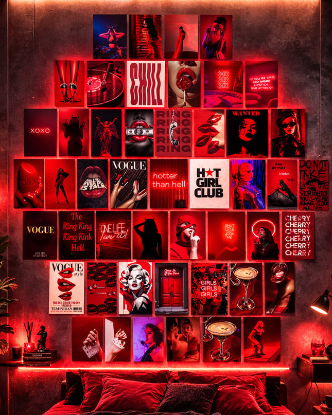 Red Baddie Girl Collage Kit 💋 | 45 PCS Wall Poster Set | Aesthetic Bedroom Decor Lazywalls