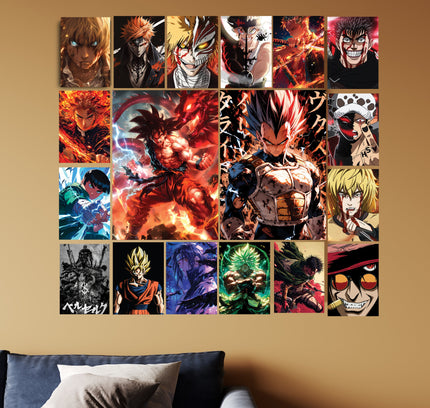 Anime Aesthetic Collage Poster Set (16-Piece) | Wall Art for Gaming & Room Decor Lazywalls