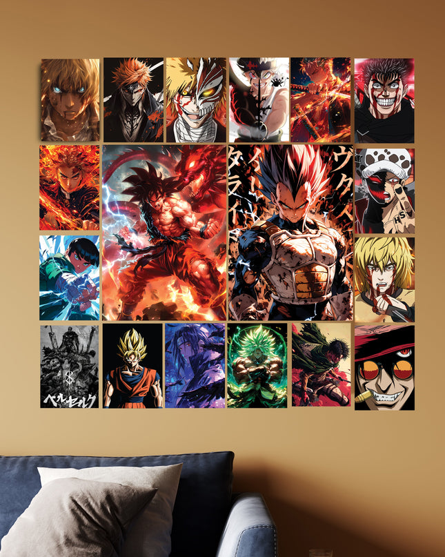 Anime Aesthetic Collage Poster Set (16-Piece) | Wall Art for Gaming & Room Decor Lazywalls