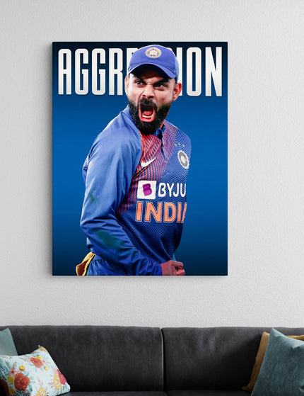 Virat Kohli Aggression Poster | Indian Cricket Wall Art | Cricket Posters Lazywalls