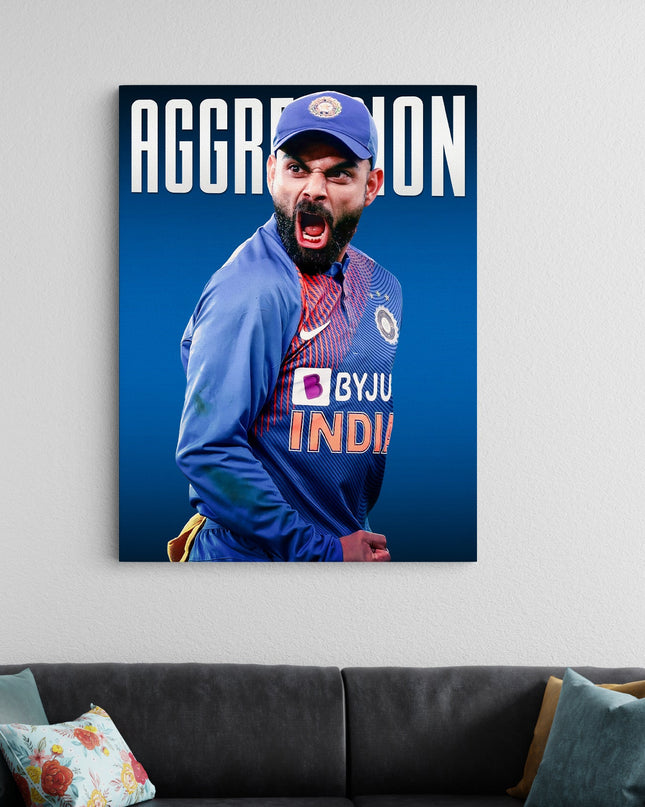 Virat Kohli Aggression Poster | Indian Cricket Wall Art | Cricket Posters Lazywalls