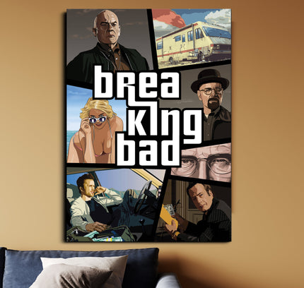 Breaking Bad | GTA Style Poster | Walter White Jesse Pinkman Wall Art Lazywalls