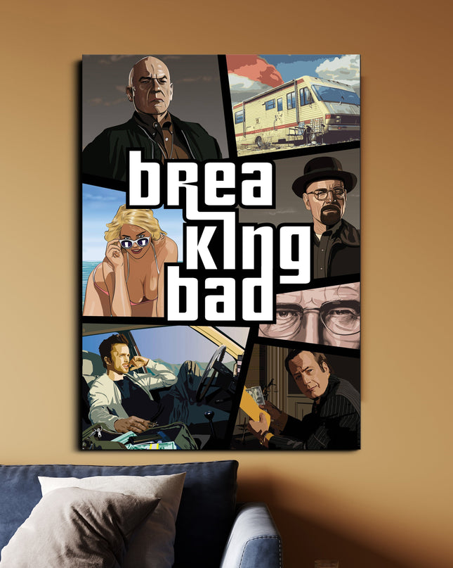 Breaking Bad | GTA Style Poster | Walter White Jesse Pinkman Wall Art Lazywalls