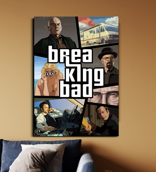 Breaking Bad | GTA Style Poster | Walter White Jesse Pinkman Wall Art Lazywalls