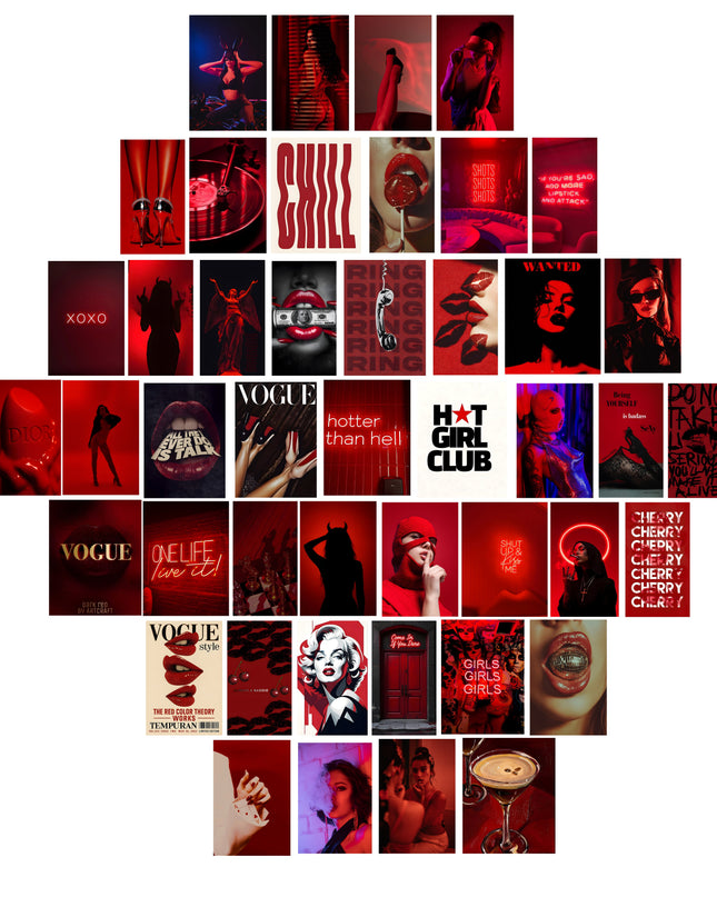 Red Baddie Girl Collage Kit 💋 | 45 PCS Wall Poster Set | Aesthetic Bedroom Decor Lazywalls
