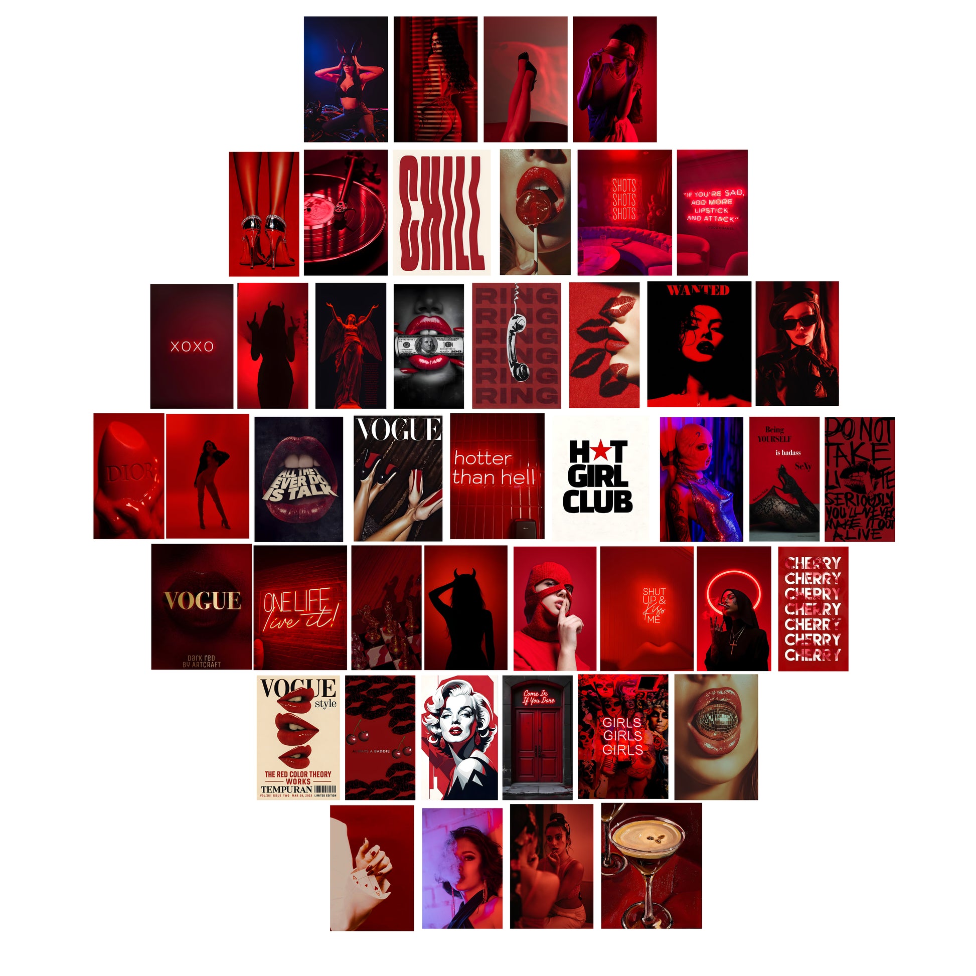 Red Baddie Girl Collage Kit 💋 | 45 PCS Wall Poster Set | Aesthetic Bedroom Decor Lazywalls